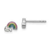 Sterling Silver Rhodium-plated Polished & Multi-color Enameled Rainbow & Clouds Children's Post Earrings